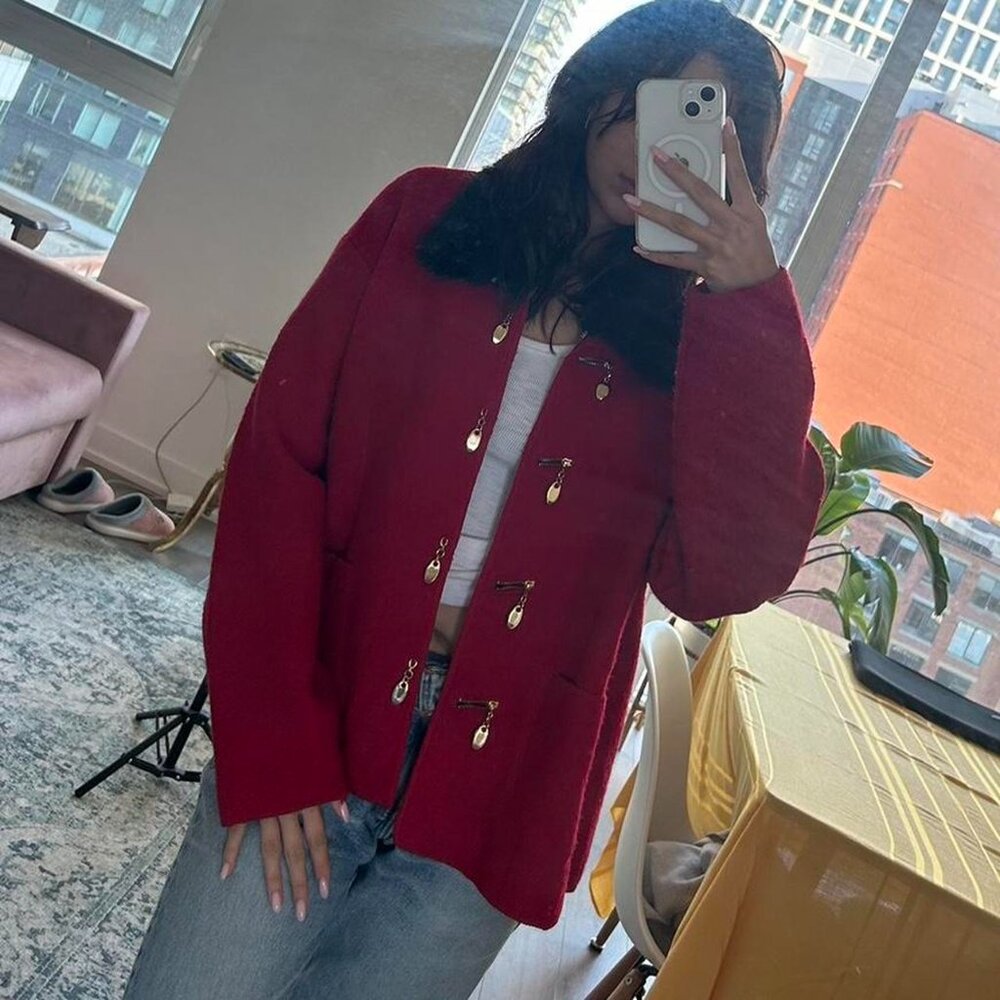 Red Wool Layering Jacket - Picture 4 of 5